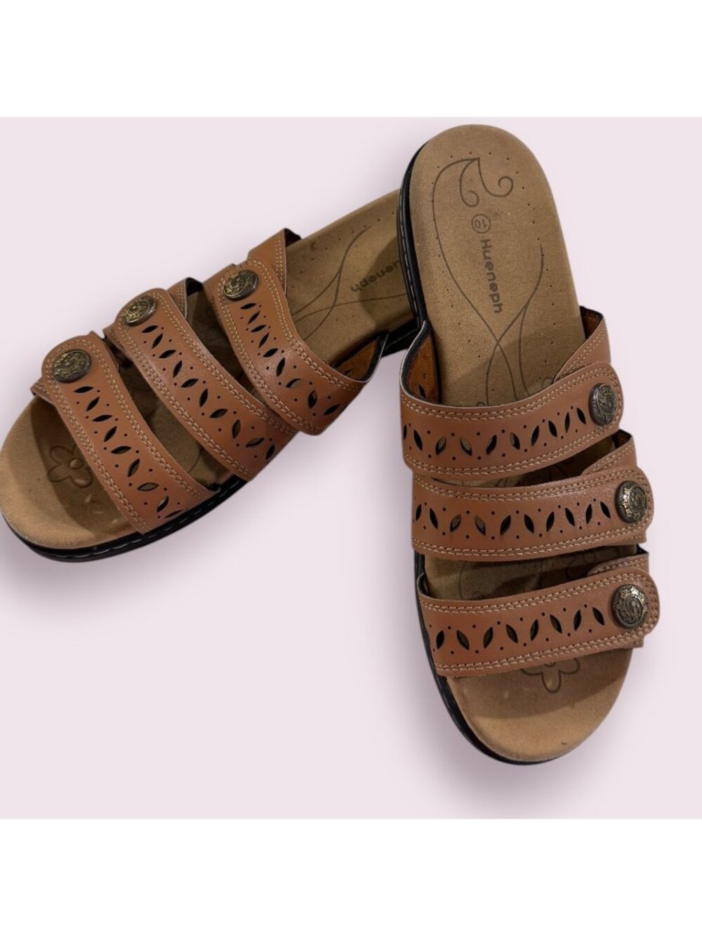 Hueneph Women’s Brown Triple Strap Comfort Slide Sandals Size 10